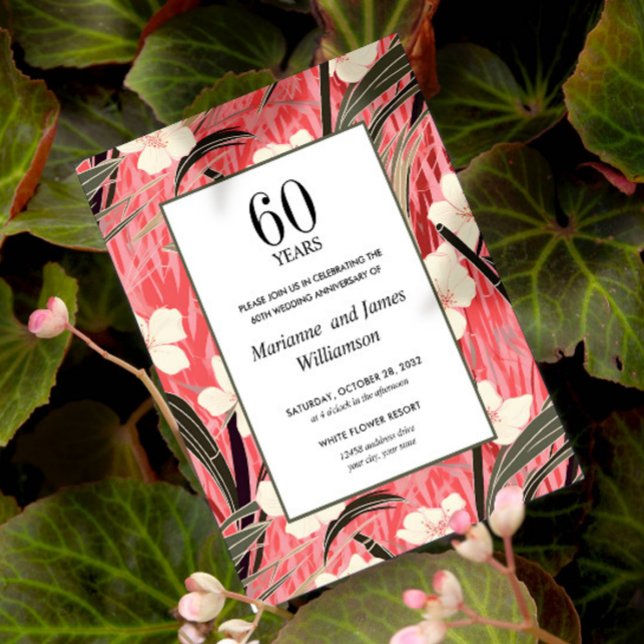 Oriental Bamboo Japansk blomma 60-årsdagen (ELEGANT ASIAN JAPANESE GARDEN INSPIRED 60TH WEDDING INVITATION BUDGET LOW COST)
