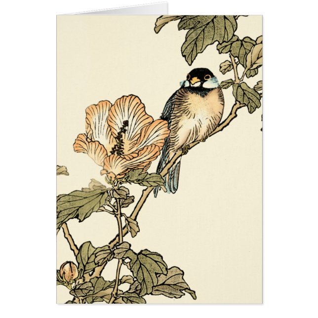 Oriental Bird Perched på Gren Hälsningskort (Framsidan)