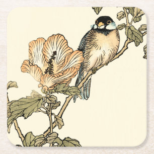 Oriental Bird Pery på Gren Underlägg Papper Kvadrat