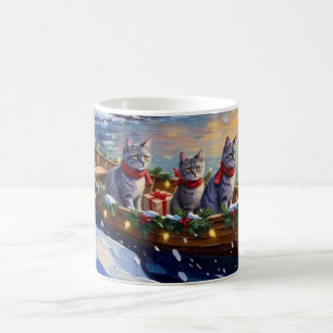 Oriental Blå Katt Jul Båt Högtid Kaffemugg