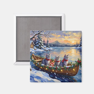 Oriental Blå Katt Jul Båt Högtid Magnet