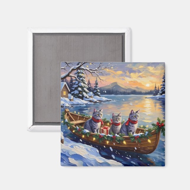 Oriental Blå Katt Jul Båt Högtid Magnet (Front/Back)