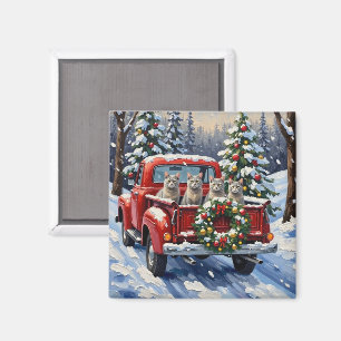 Oriental Blå Katt Jul Röd Lastbil Högtid Magnet