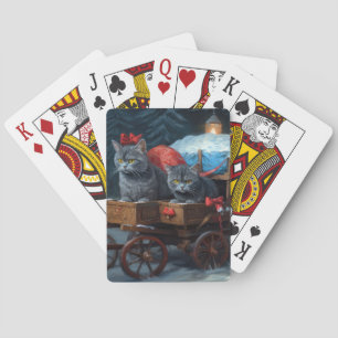Oriental Blå Katt Snösläd Juldekoration Casinokort