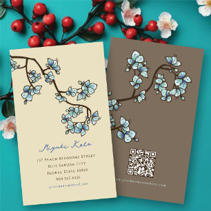Oriental Blå Körsbärsblommor Elegant Chic Sakura Visitkort