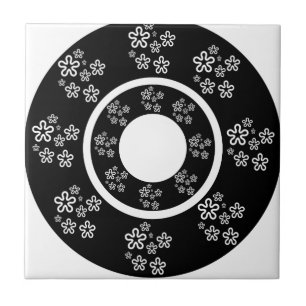 Oriental Black Blommigt Circles Design Kakelplatta