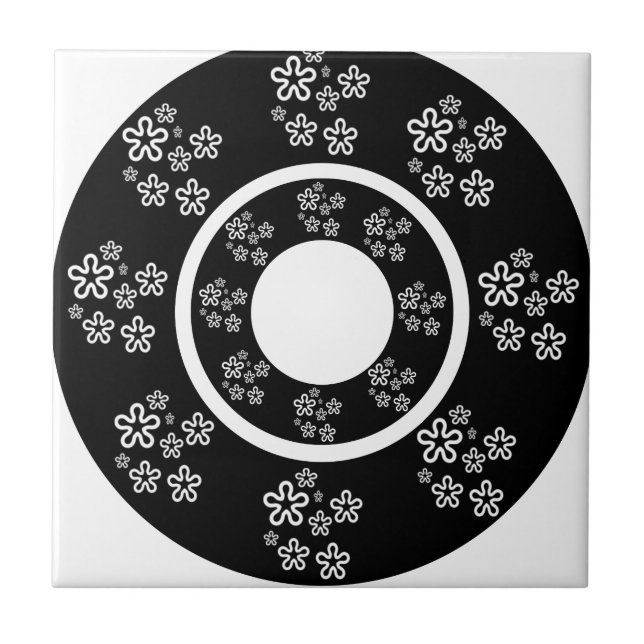 Oriental Black Blommigt Circles Design Kakelplatta (Framsidan)