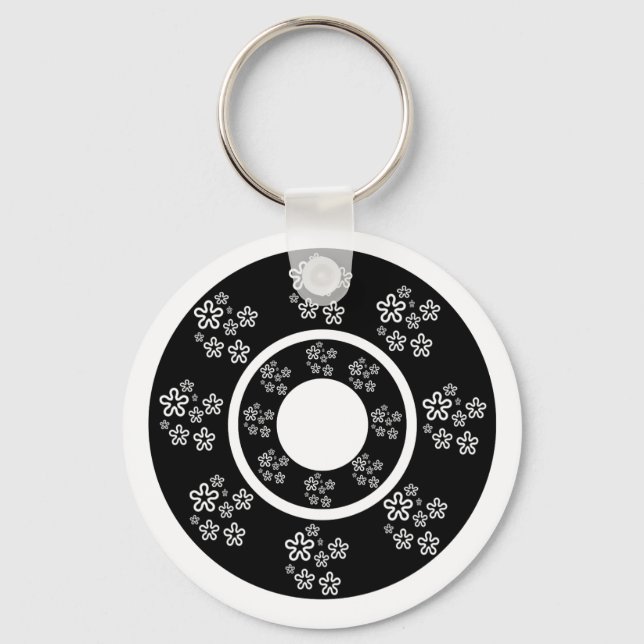 Oriental Black Blommigt Circles Design Nyckelring (Framsida)