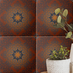 Oriental Black Brown Red Ombre Arabesque Mönster Kakelplatta