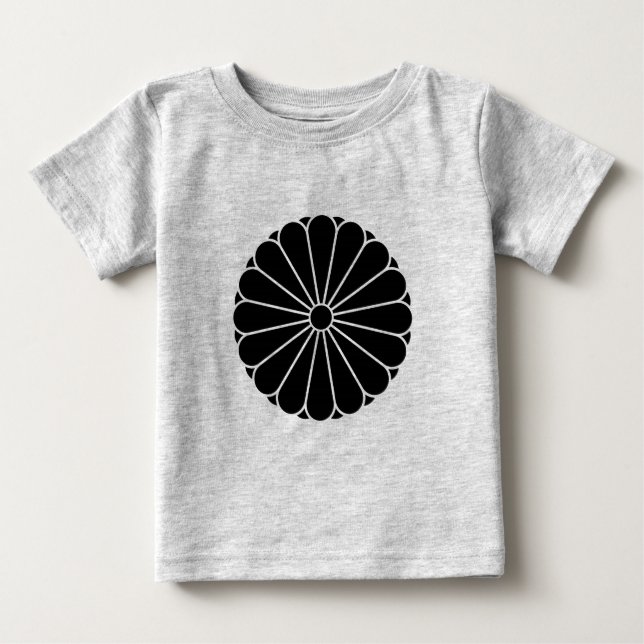 Oriental Black Kiku Chrysanthemum Mon Kamon Art T Shirt (Framsida)