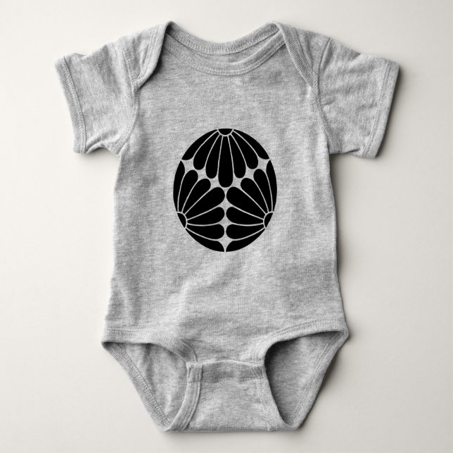 Oriental Black Kiku Chrysanthemum Mon Kamon Art T Shirt (Framsida)