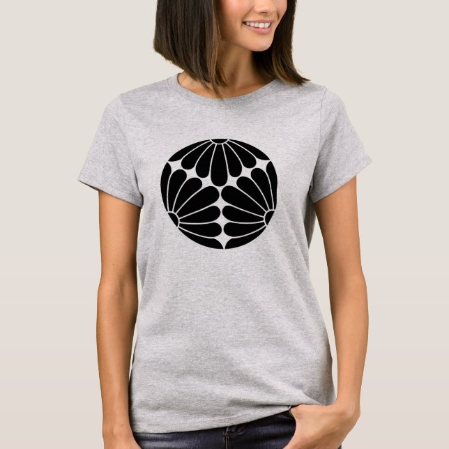 Oriental Black Kiku Chrysanthemum Mon Vector Art T Shirt (Framsida)