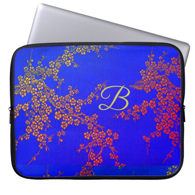 Oriental blommigt cherry blommar japanese blue red laptop fodral (Framsidan)