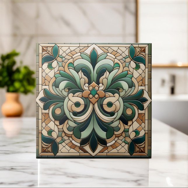 Oriental Blommigt Mosaic Ornament Kakelplatta (Skapare uppladdad)