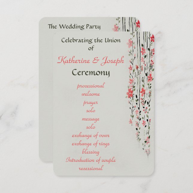 Oriental blommigt vattencolor bröllopsprogram part inbjudningar (Fram/baksida)