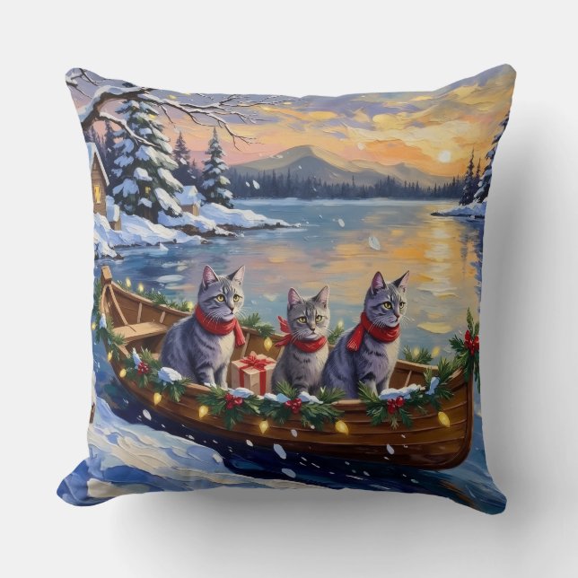 Oriental Blue Cat Christmas Boat Holiday Kudde (Framsida)