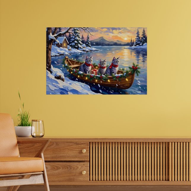 Oriental Blue Cat Christmas Boat Holiday Poster (Vardagsrum 2)