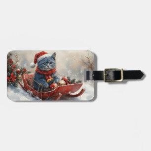 Oriental Blue Cat in Sledge Låt det snöa jul Bagagebricka