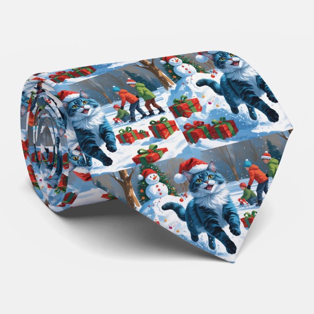 Oriental Blue Cat Sitta i Snö julhatt Slips (Rullad)