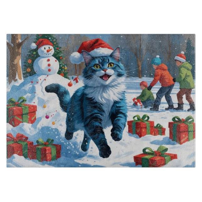Oriental Blue Cat sittande i snö Julhatt (Framsidan)