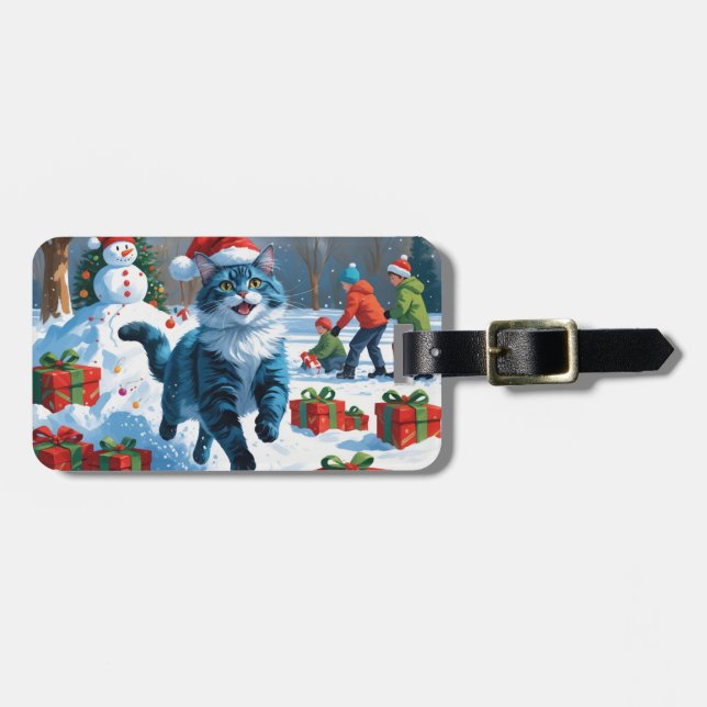 Oriental Blue Cat sittande i snö Julhatt Bagagebricka (Horisontell Framsida)