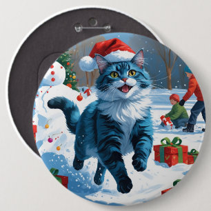 Oriental Blue Cat sittande i snö Julhatt Knapp