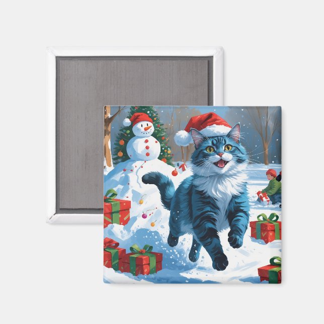 Oriental Blue Cat sittande i snö Julhatt Magnet (Front/Back)