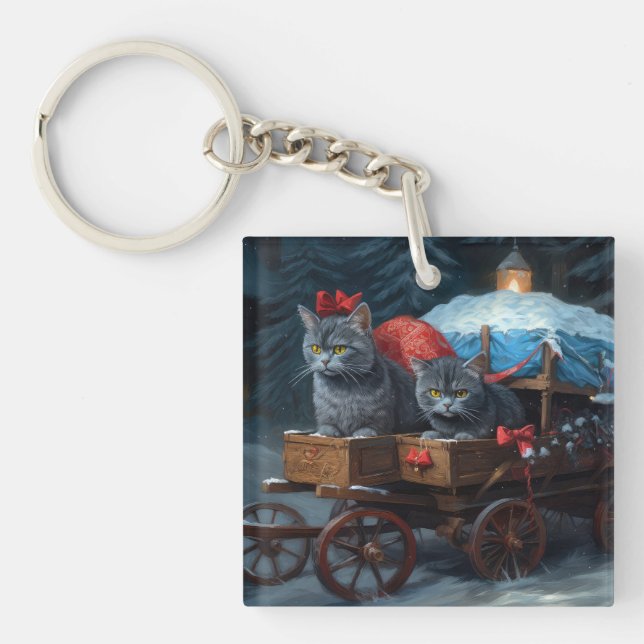 Oriental Blue Cat Snowy Sleigh-juldekretet (Framsidan)