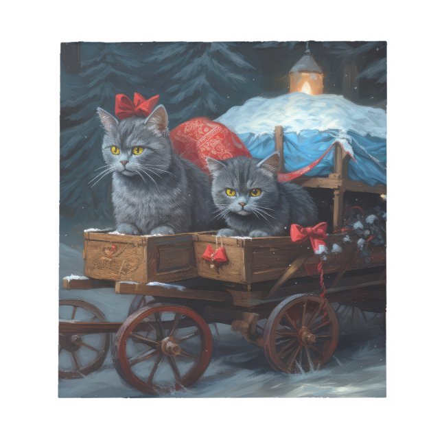 Oriental Blue Cat Snowy Sleigh-juldekretet Anteckningsblock (Framsida)