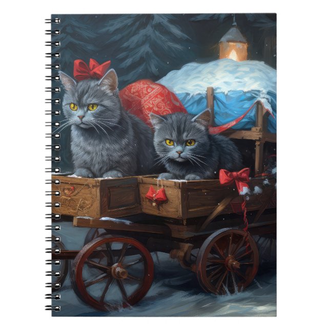 Oriental Blue Cat Snowy Sleigh-juldekretet Anteckningsbok (Framsidan)