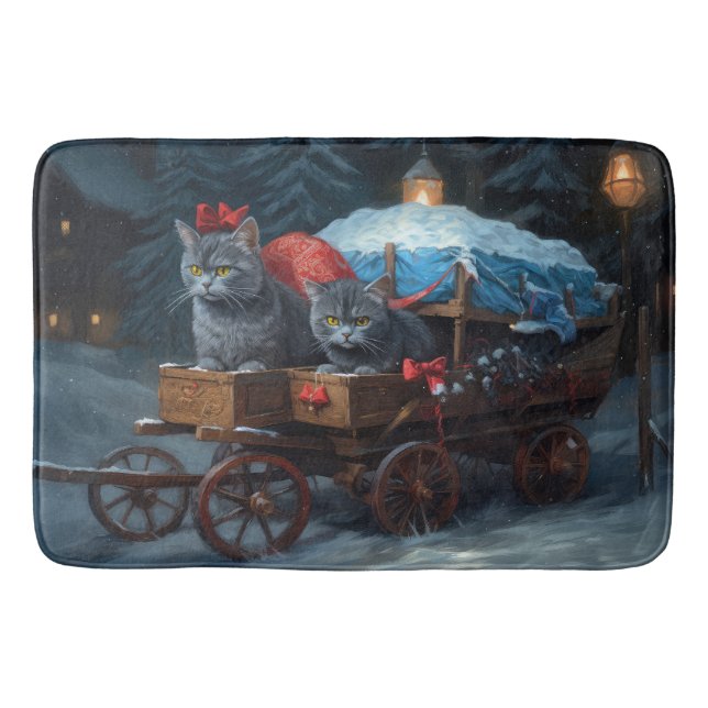 Oriental Blue Cat Snowy Sleigh-juldekretet Badrumsmatta (Framsidan)