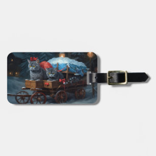 Oriental Blue Cat Snowy Sleigh-juldekretet Bagagebricka