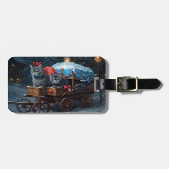 Oriental Blue Cat Snowy Sleigh-juldekretet Bagagebricka (Horisontell Framsida)