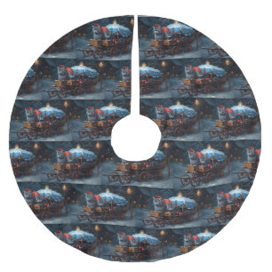 Oriental Blue Cat Snowy Sleigh-juldekretet Julgransmatta Borstad Polyester