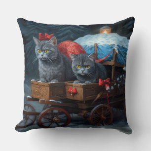 Oriental Blue Cat Snowy Sleigh-juldekretet Kudde
