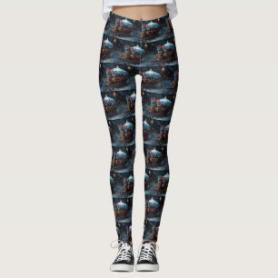 Oriental Blue Cat Snowy Sleigh-juldekretet Leggings