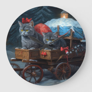 Oriental Blue Cat Snowy Sleigh-juldekretet Stor Klocka