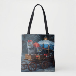 Oriental Blue Cat Snowy Sleigh-juldekretet Tygkasse