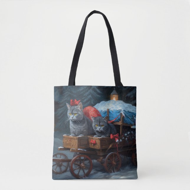 Oriental Blue Cat Snowy Sleigh-juldekretet Tygkasse (Framsida)
