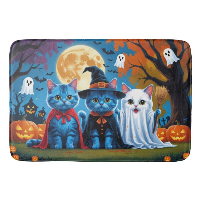 Oriental Blue Cats Pumpkin Halloween Funny Badrumsmatta (Framsidan)