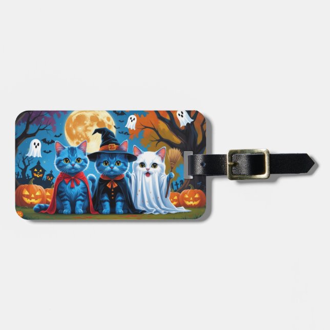 Oriental Blue Cats Pumpkin Halloween Funny Bagagebricka (Horisontell Framsida)