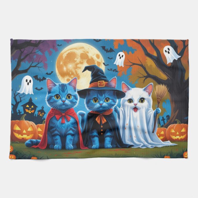 Oriental Blue Cats Pumpkin Halloween Funny Kökshandduk (Horisontell)
