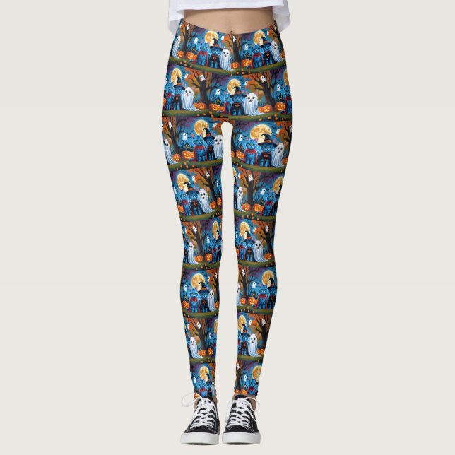 Oriental Blue Cats Pumpkin Halloween Funny Leggings (Framsida)