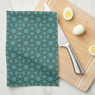 Oriental Blue Grått Arabiska Egypten Geometric Mön Kökshandduk