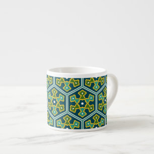 Oriental Blue Gult Grönt Ottoman Turkisk exagon Espressomugg