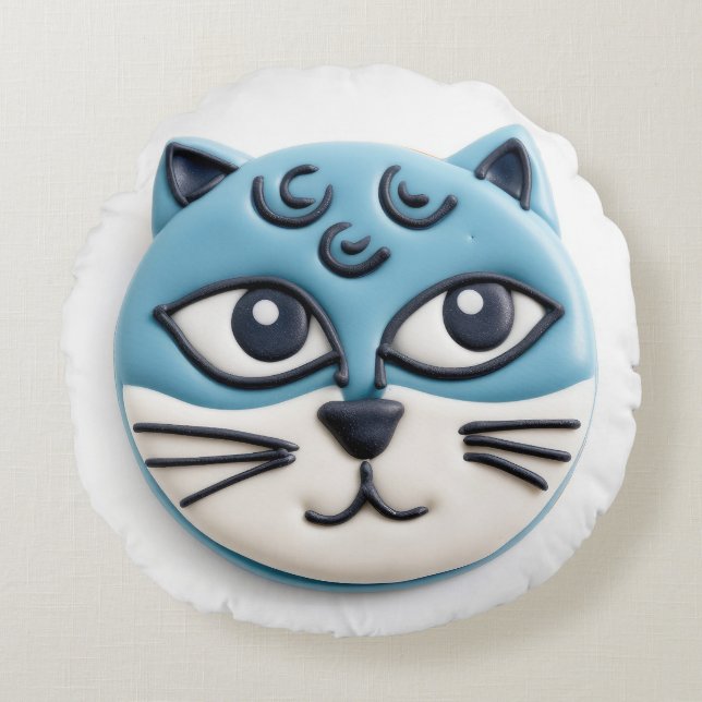 Oriental Blue Katt 3D Inspirerad Rund Kudde (Framsidan)