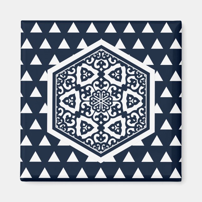 Oriental Blue Ottoman Turkisk Tracery Vector Art Magnet (Framsidan)