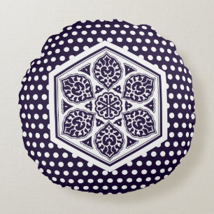 Oriental Blue Turkental Rosette Geometric Oriental Rund Kudde