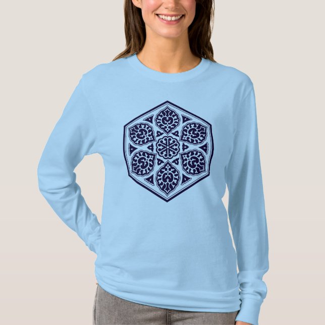 Oriental Blue Turkish Rosette Geometric Vector Art T Shirt (Framsida)