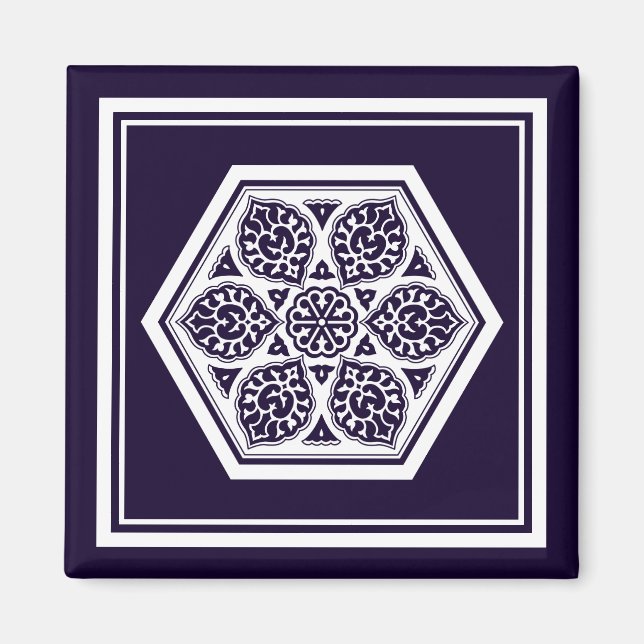 Oriental Blue White Ottoman Turkansk spårekonst Magnet (Framsidan)